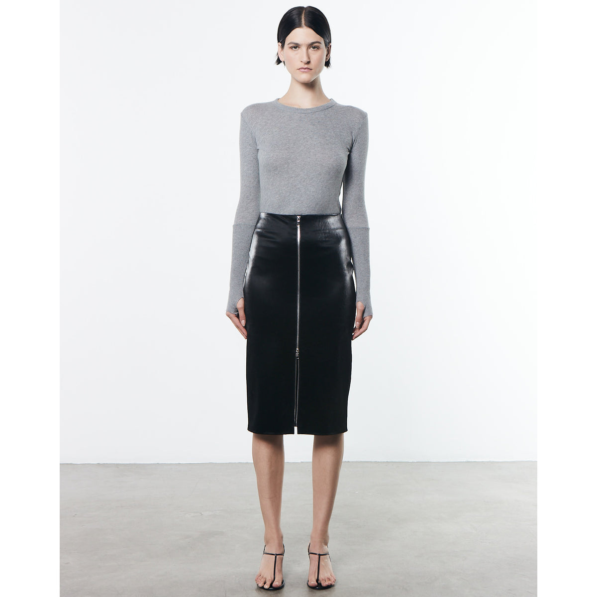 Satin Finish Leather Zip Skirt