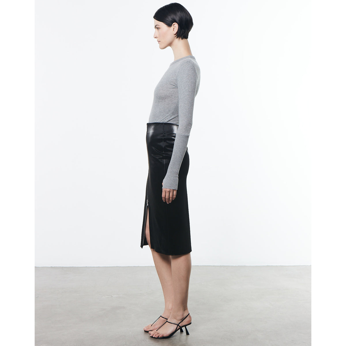 Satin Finish Leather Zip Skirt