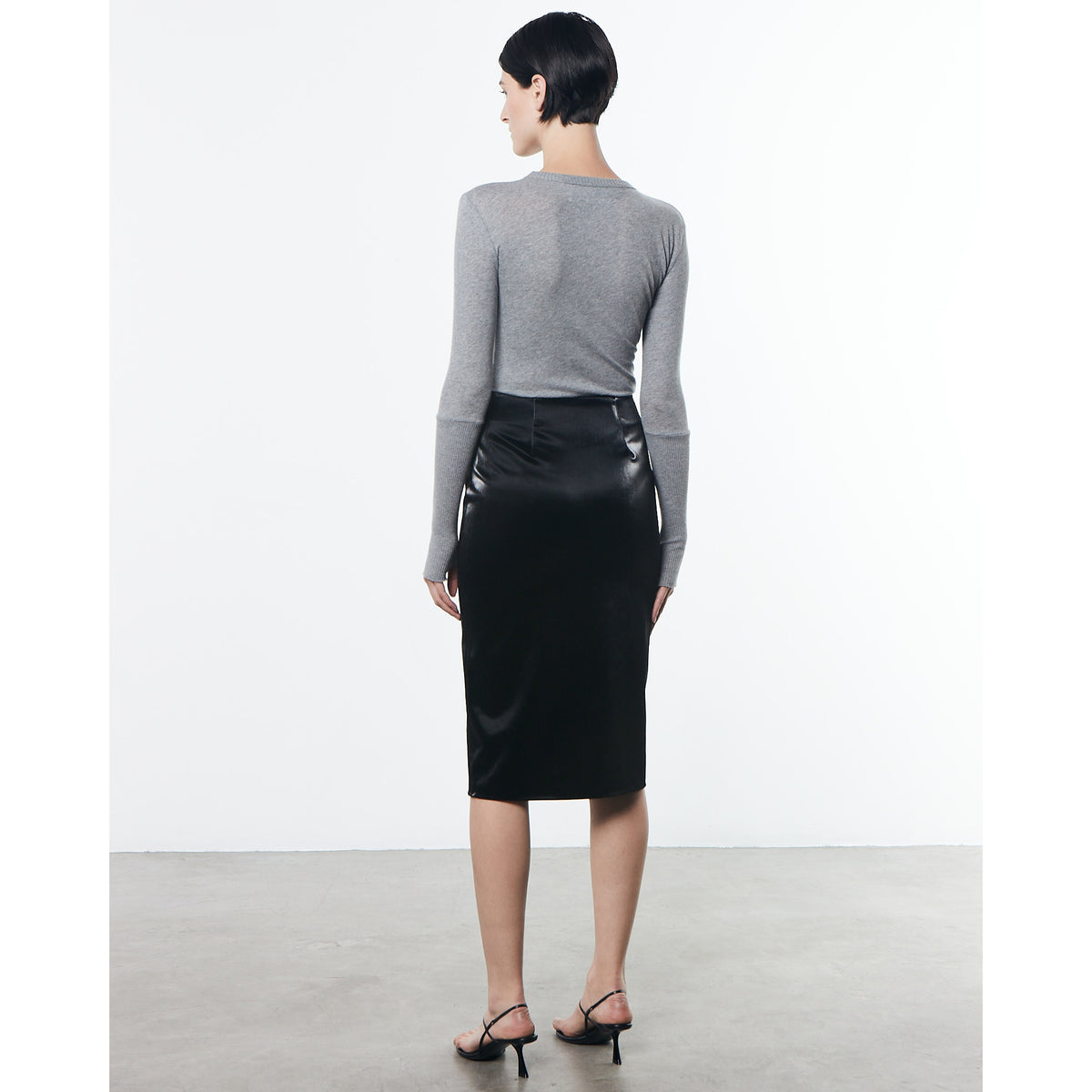 Satin Finish Leather Zip Skirt