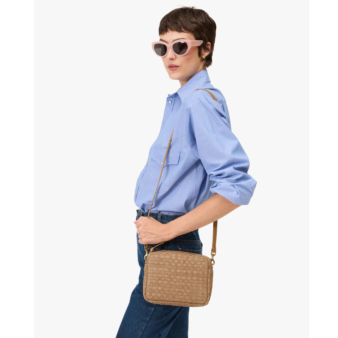 Midi Sac - Clay Leather &amp; Suede Woven Checker