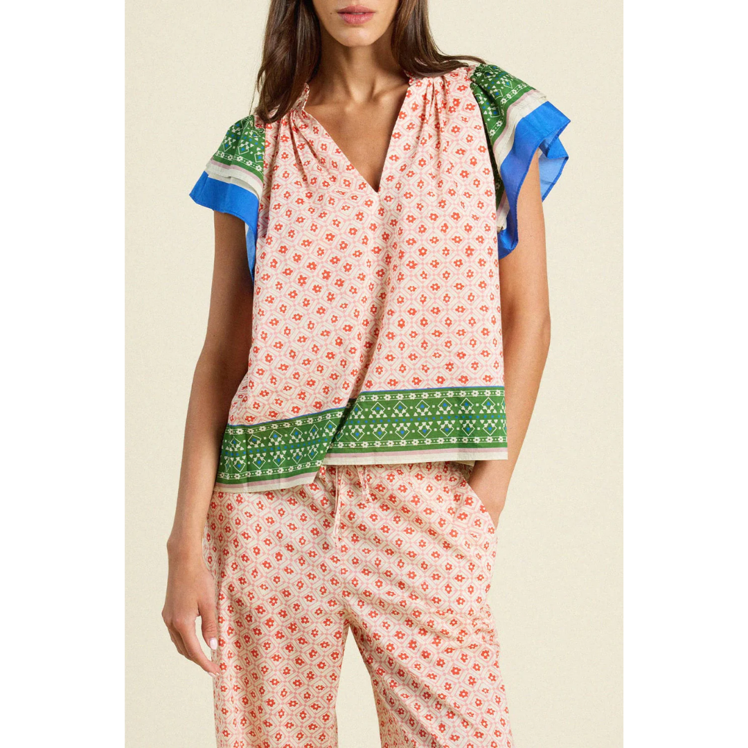 Clover Blouse - Santorini Border