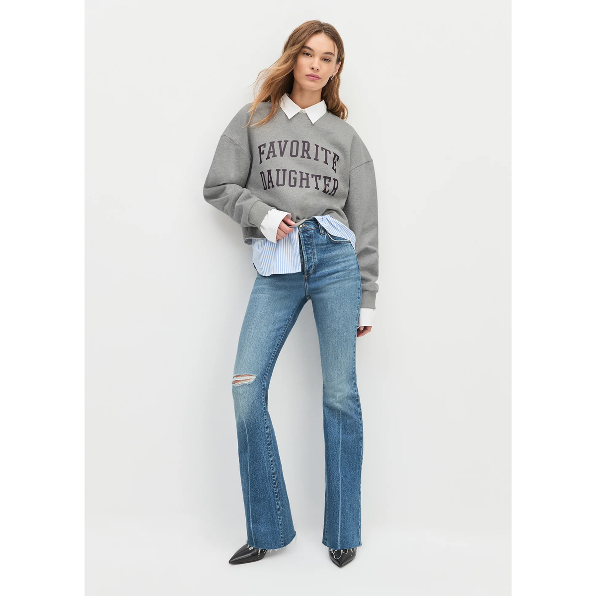 Cropped Collegiate Sweatshirt - Heather Grey Burgundy