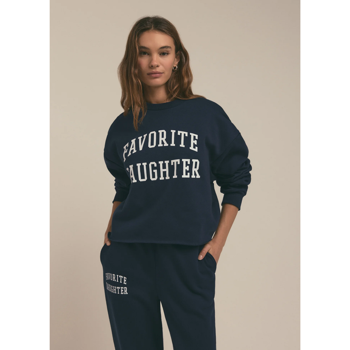 Cropped Collegiate Sweatshirt - Navy White