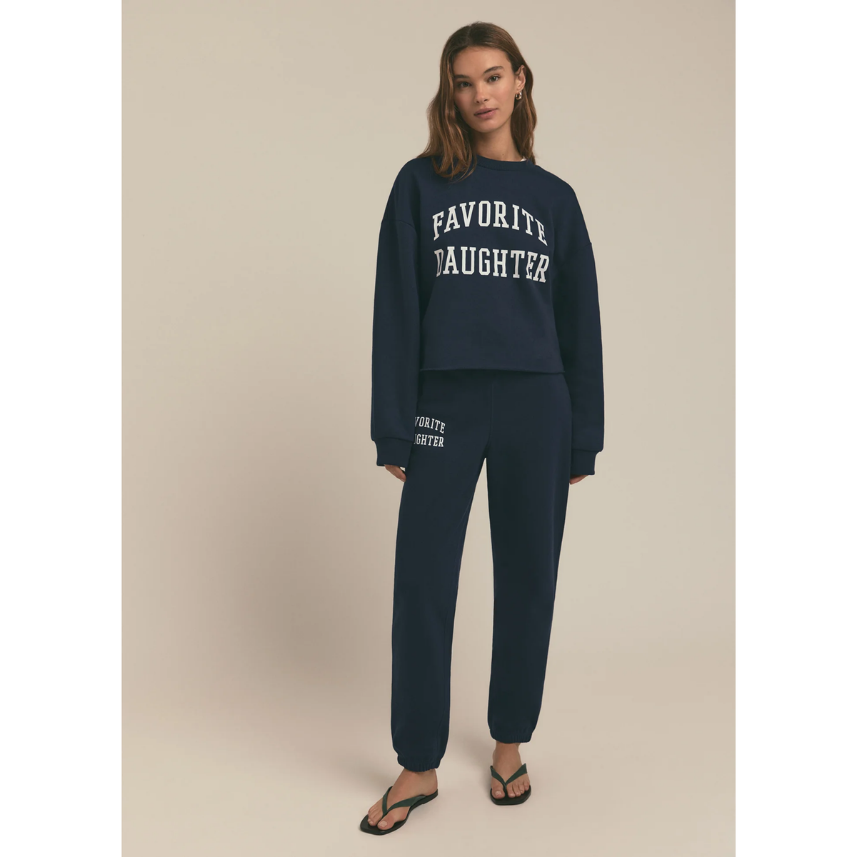 Cropped Collegiate Sweatshirt - Navy White