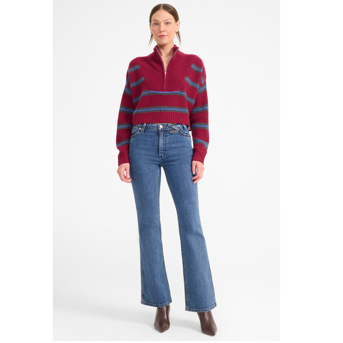 Cropped Hampton Cashmere Sweater - Crimson Stripe