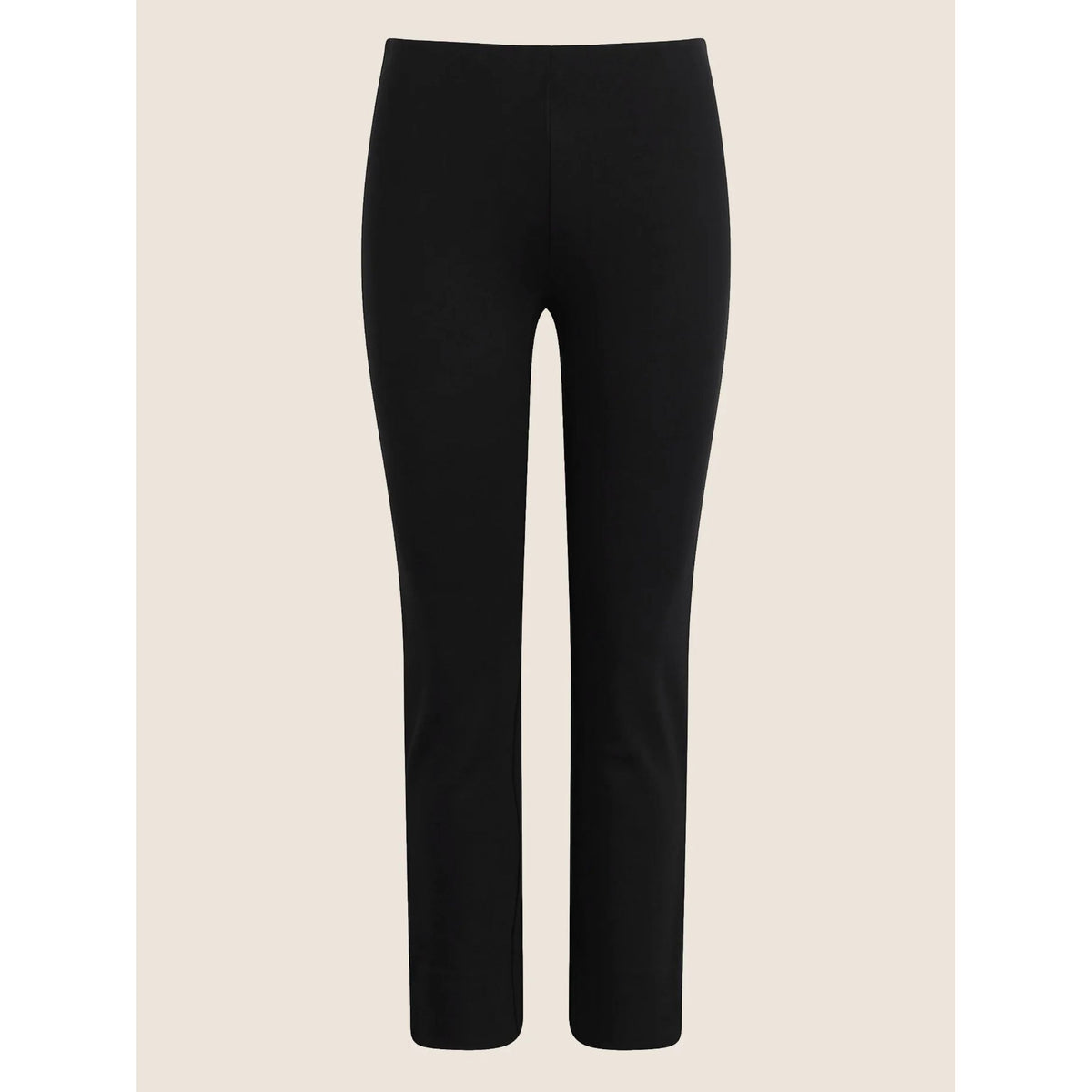 Black cropped pants shown flat against a light beige background.