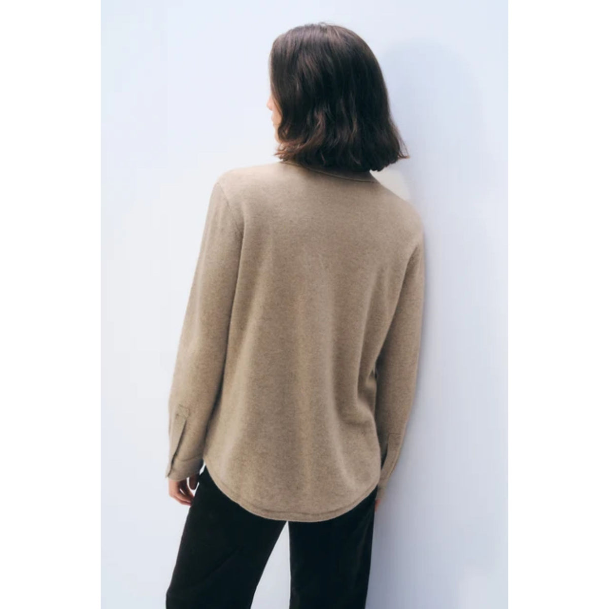 Cashmere Blend Button Shirt - Taupe Heather