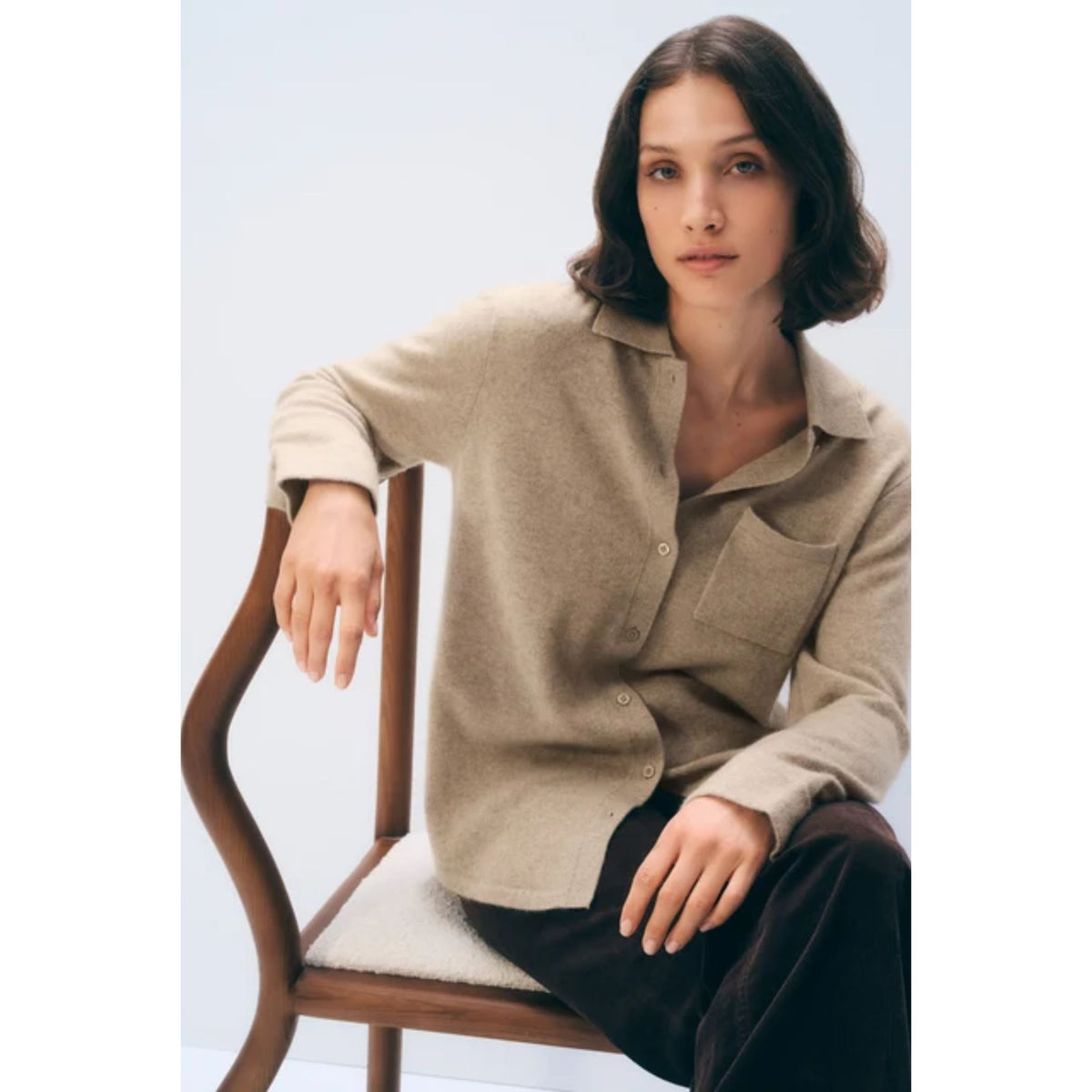 Cashmere Blend Button Shirt - Taupe Heather