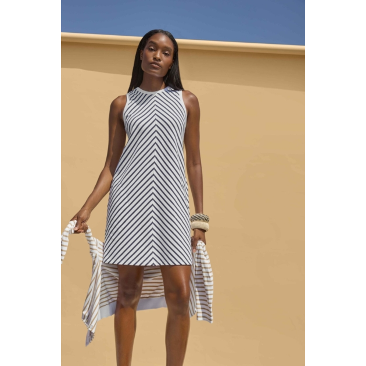 Center Seam Tank Dress  - Navy Stripe