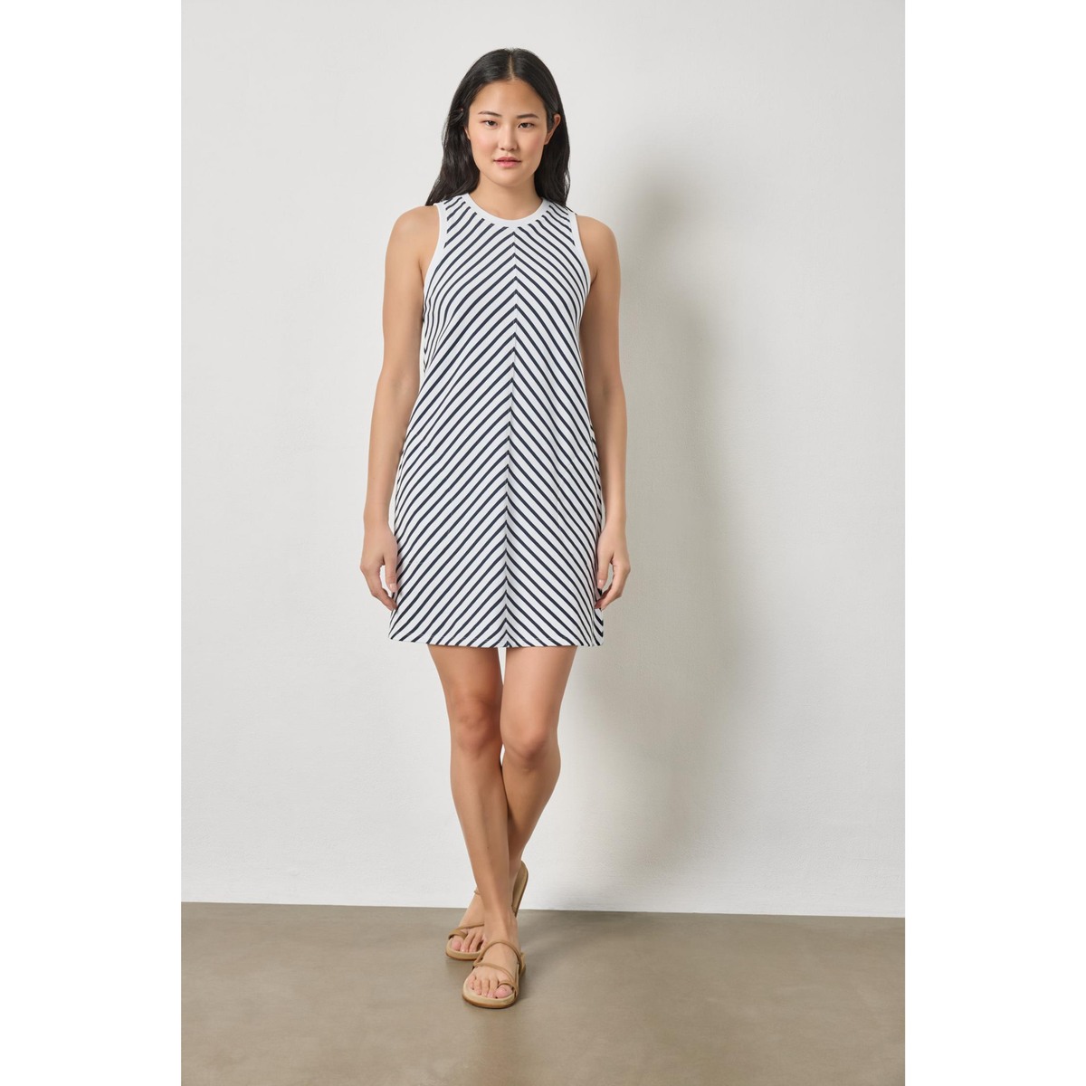 Center Seam Tank Dress  - Navy Stripe