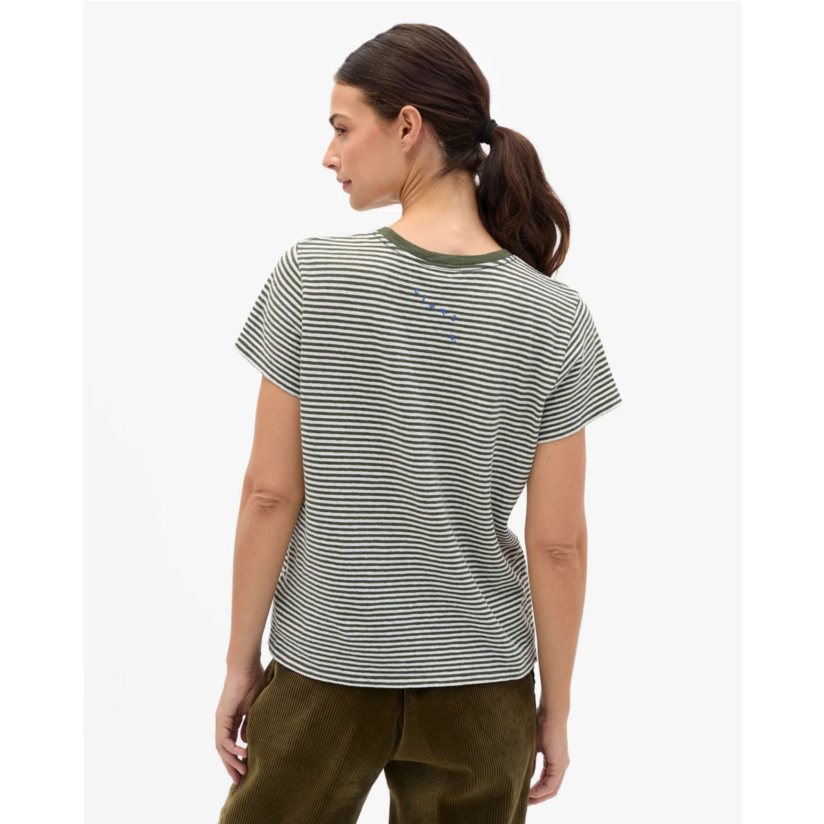 Classic Tee - Army/Cream Mini Stripe w/ Cobalt Oui