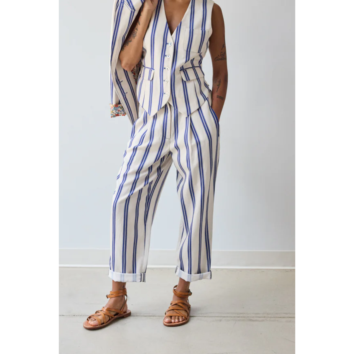 Cuffed Pant - Custard Rep Stripes