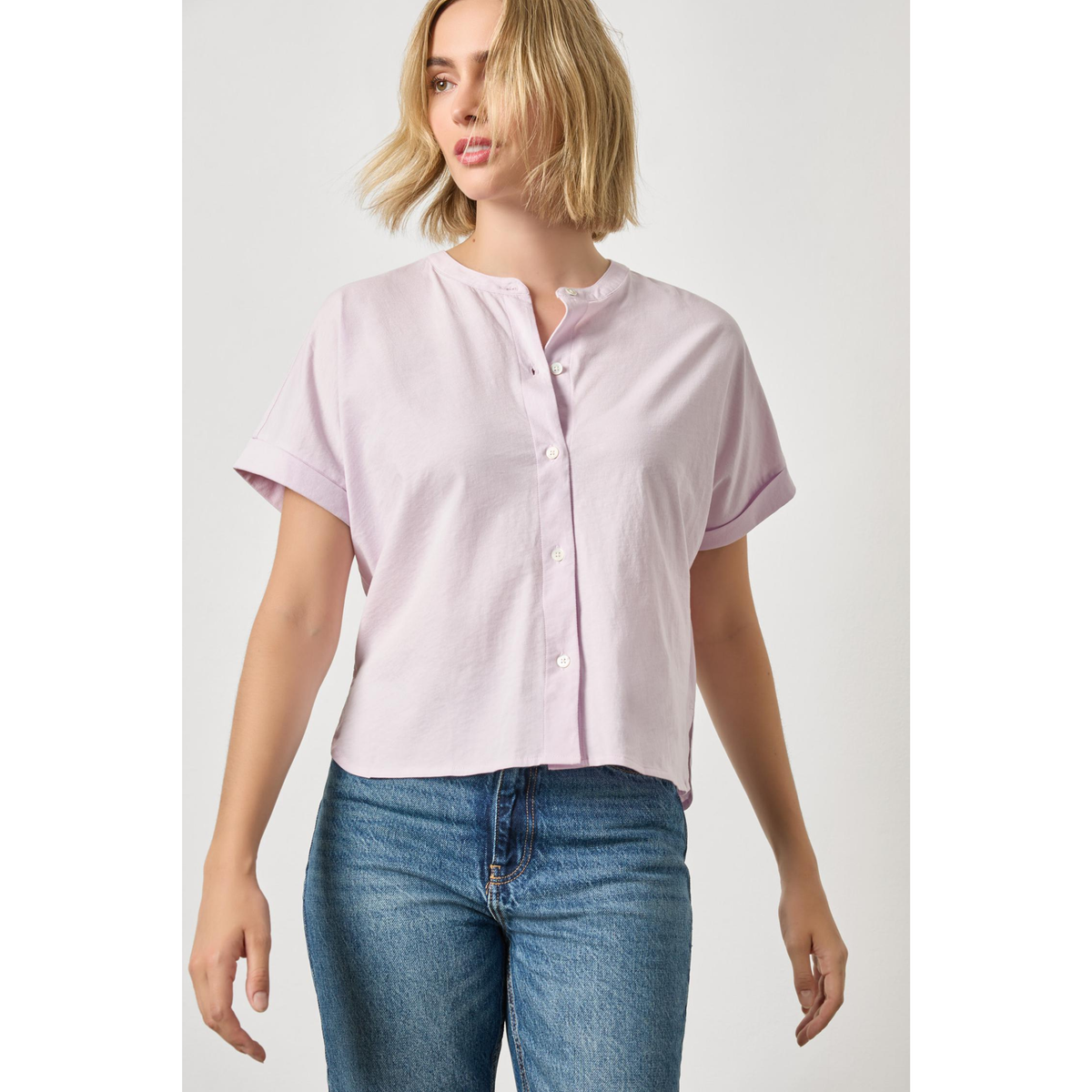 Cuffed Sleeve Dolman Button Down - Lavender