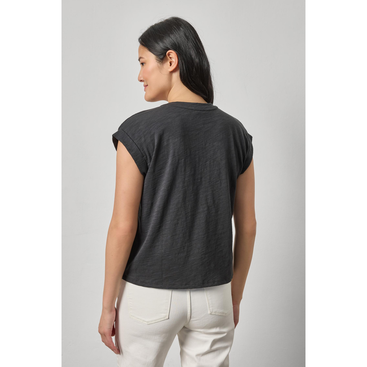 Cuffed Sleeve V-Neck