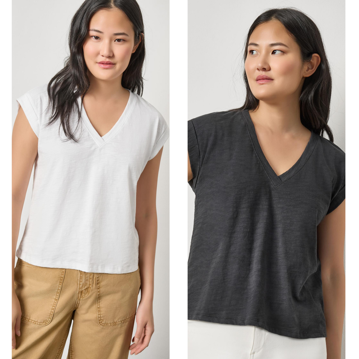 Cuffed Sleeve V-Neck