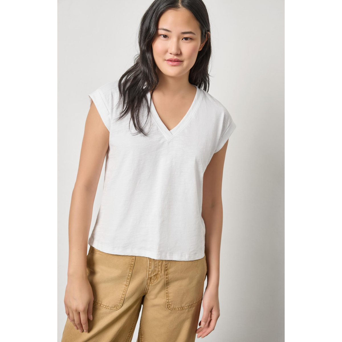 Cuffed Sleeve V-Neck