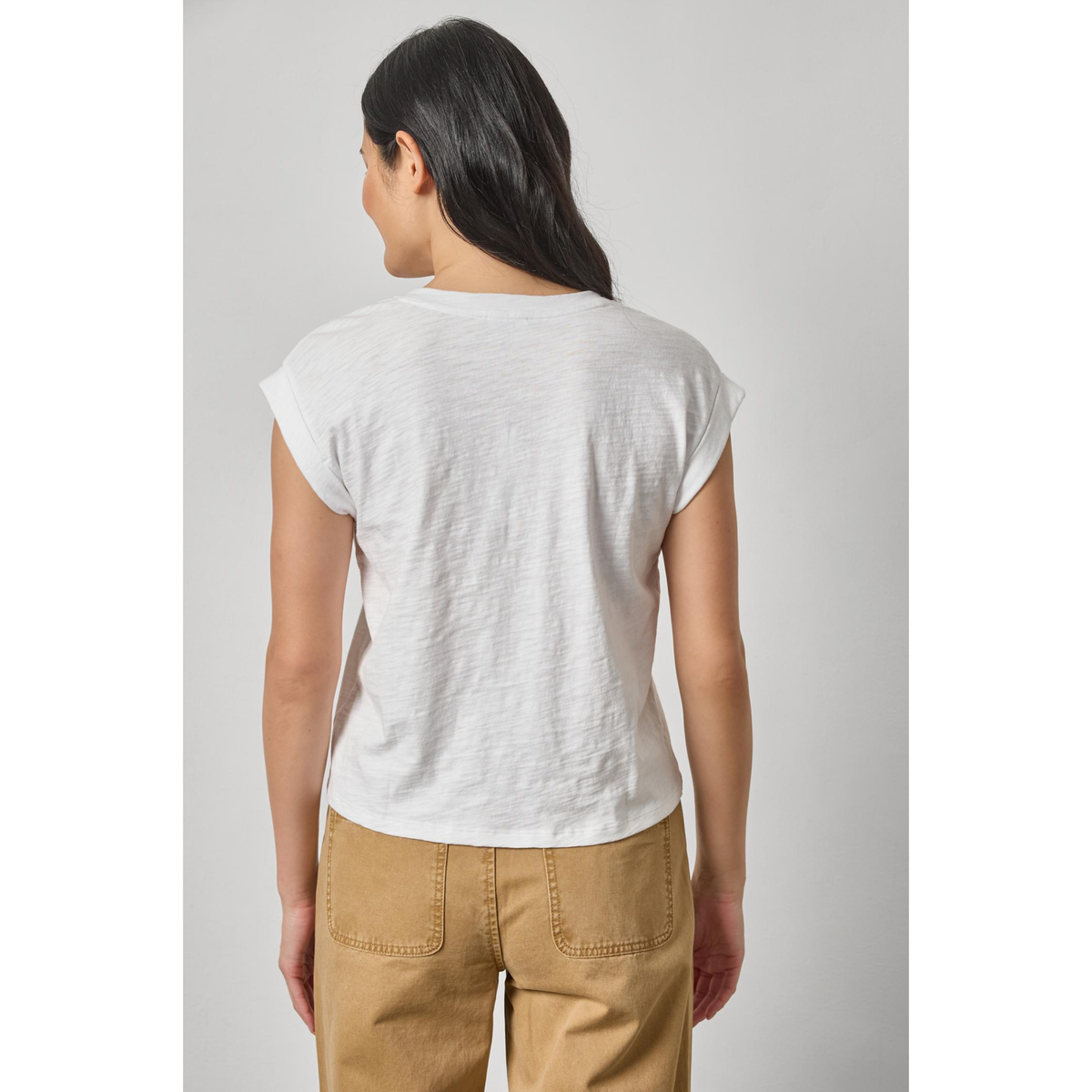 Cuffed Sleeve V-Neck