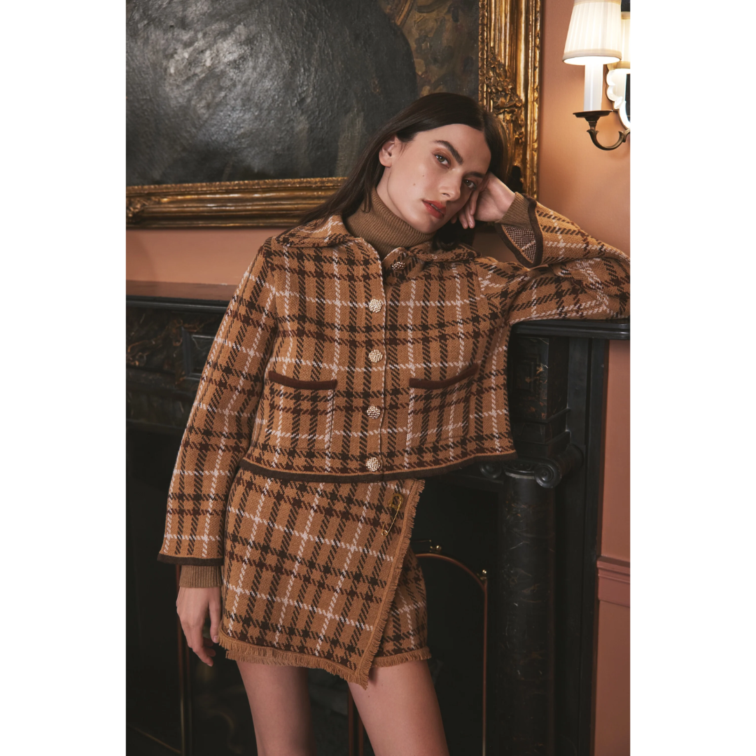 Delilah Cardigan - Camel Plaid