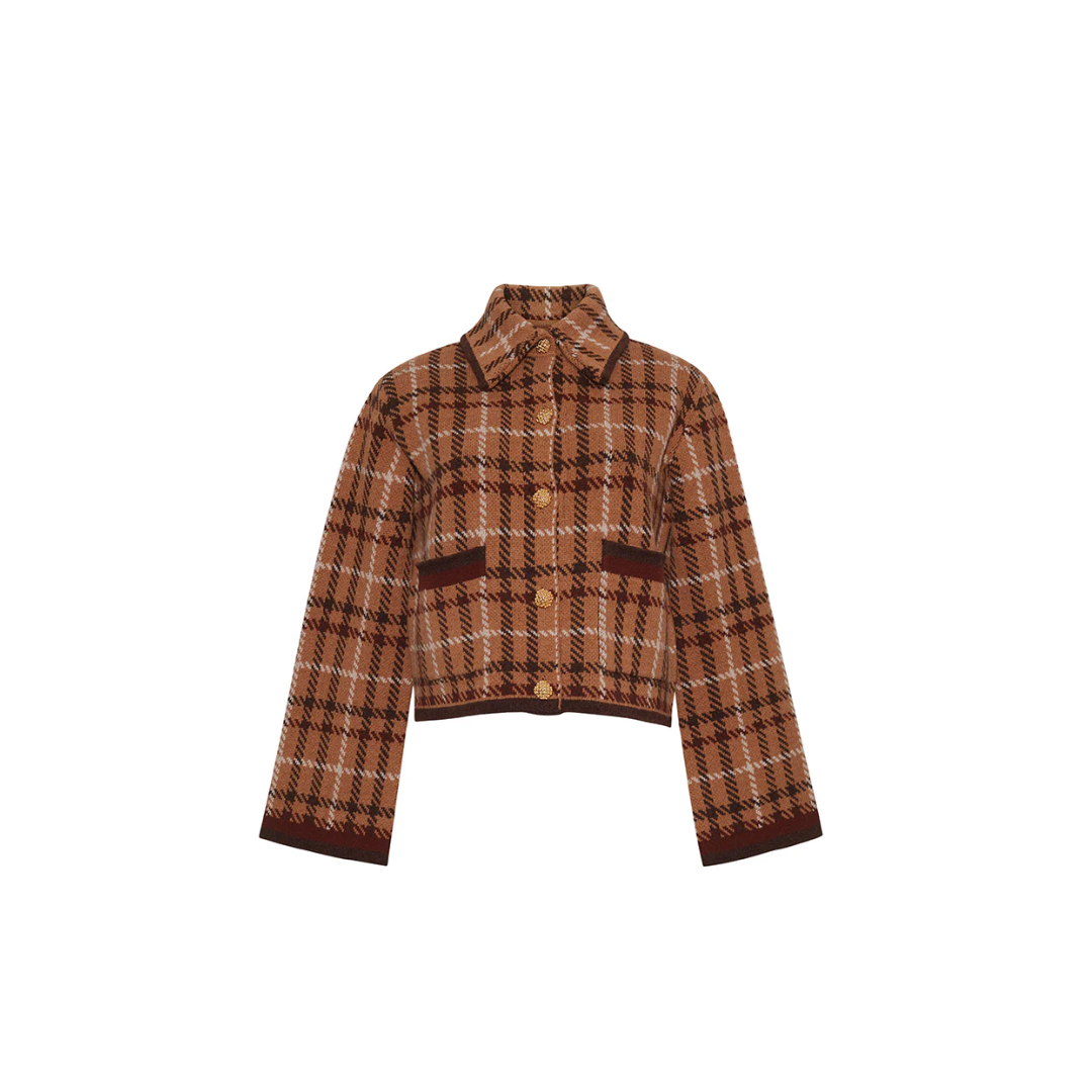 Delilah Cardigan - Camel Plaid