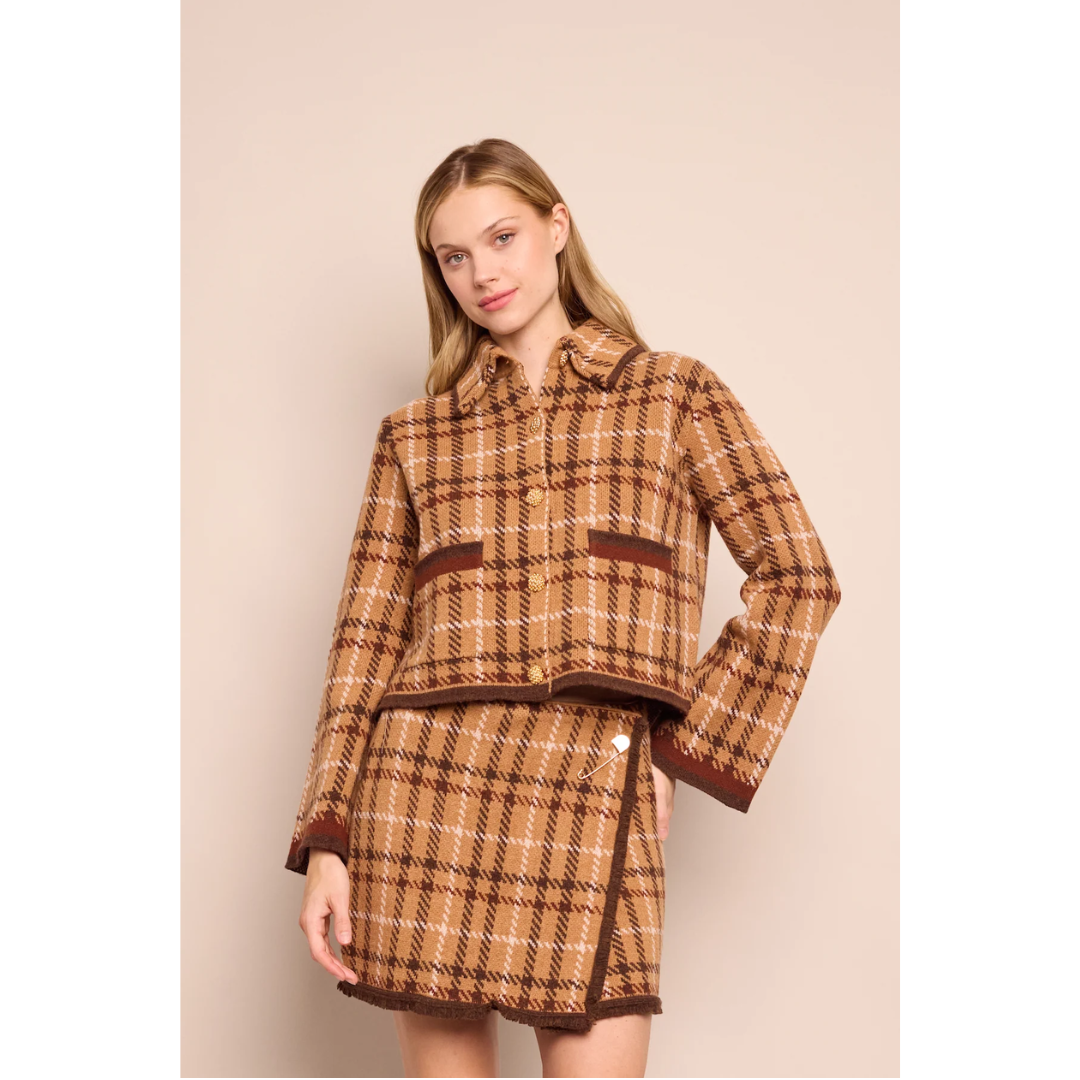 Delilah Cardigan - Camel Plaid