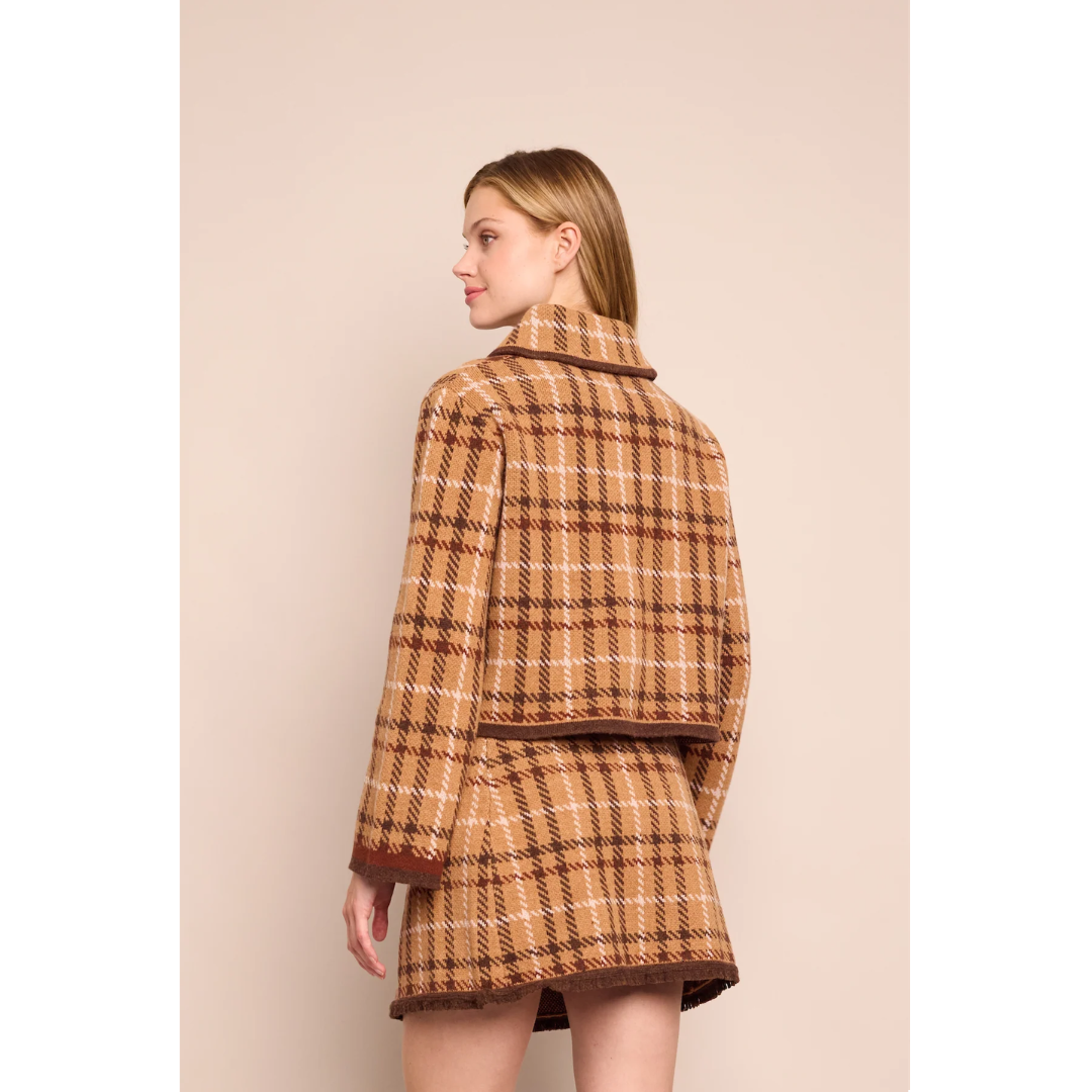 Delilah Cardigan - Camel Plaid