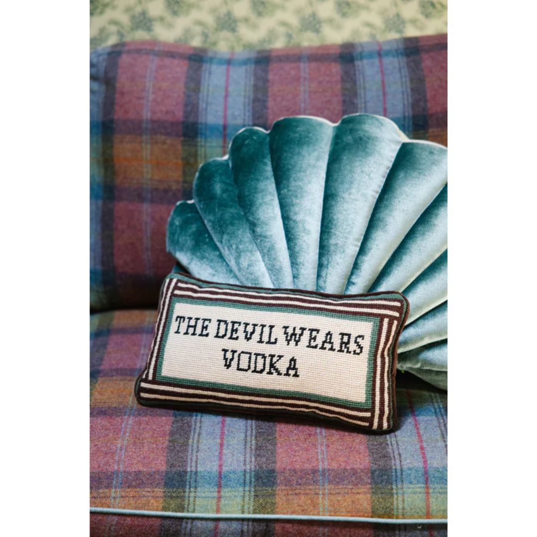 Devil Wears Vodka Needlepoint Pillow