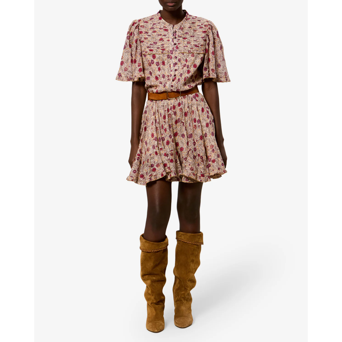 Daynia Dress - Ecru-Raspberry