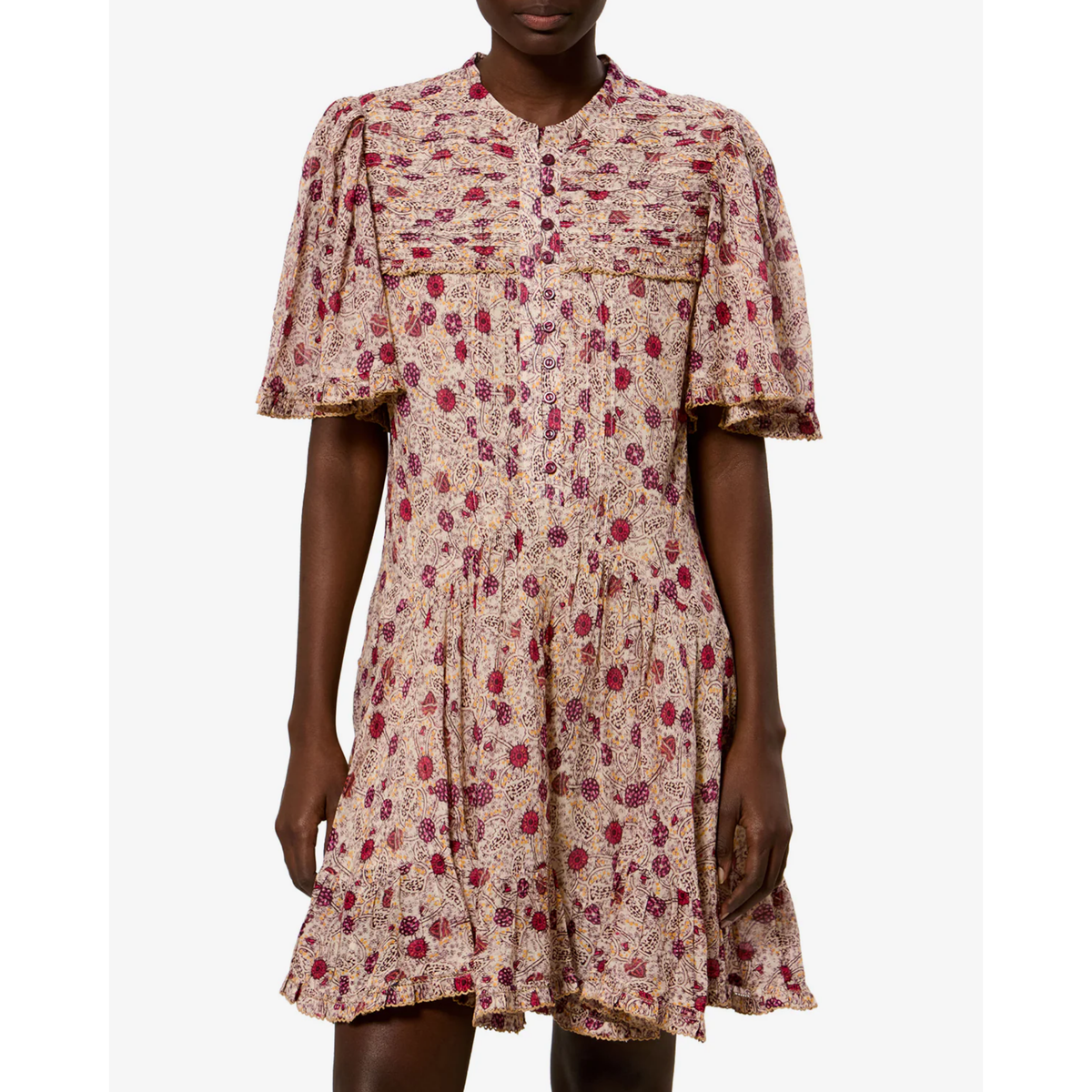 Daynia Dress - Ecru-Raspberry