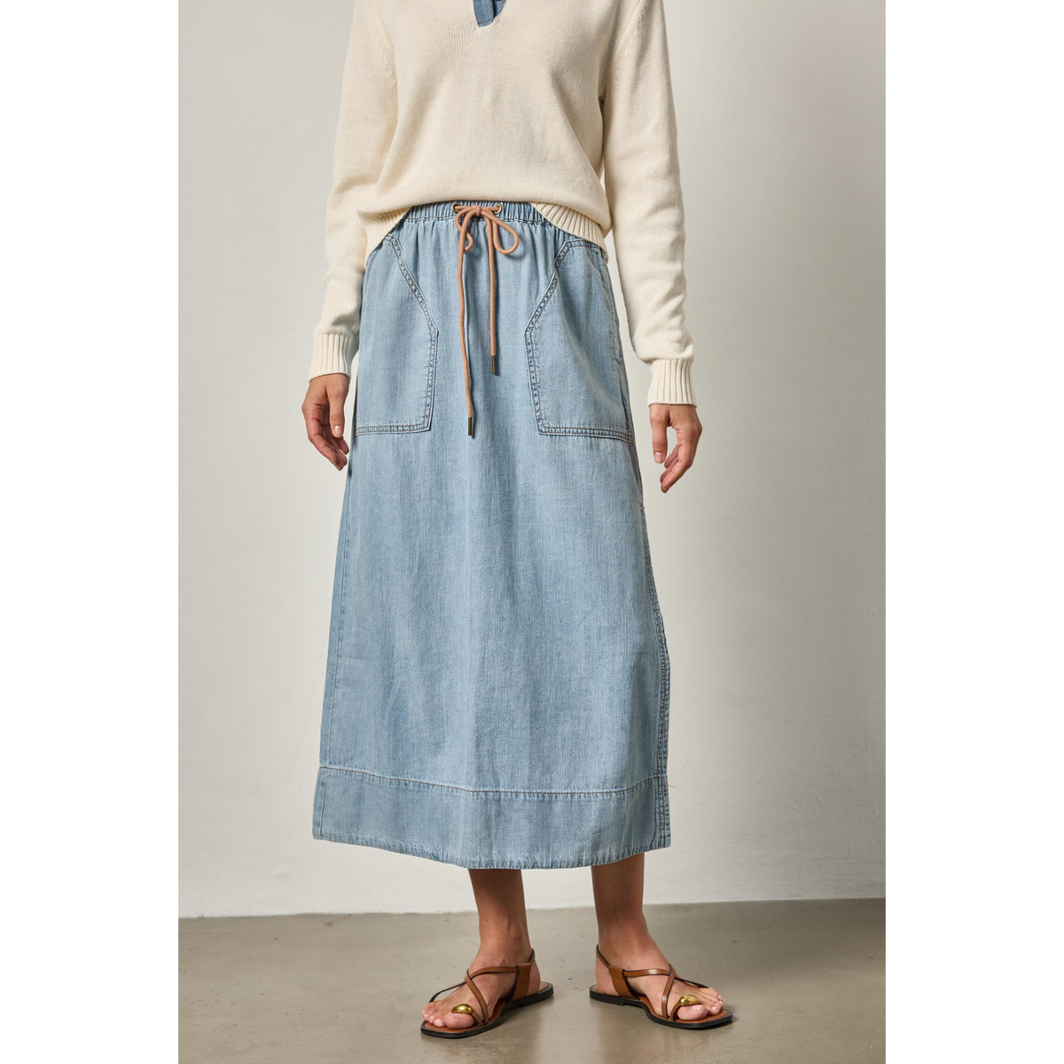 Denim Drawcord Skirt - Blue Wash
