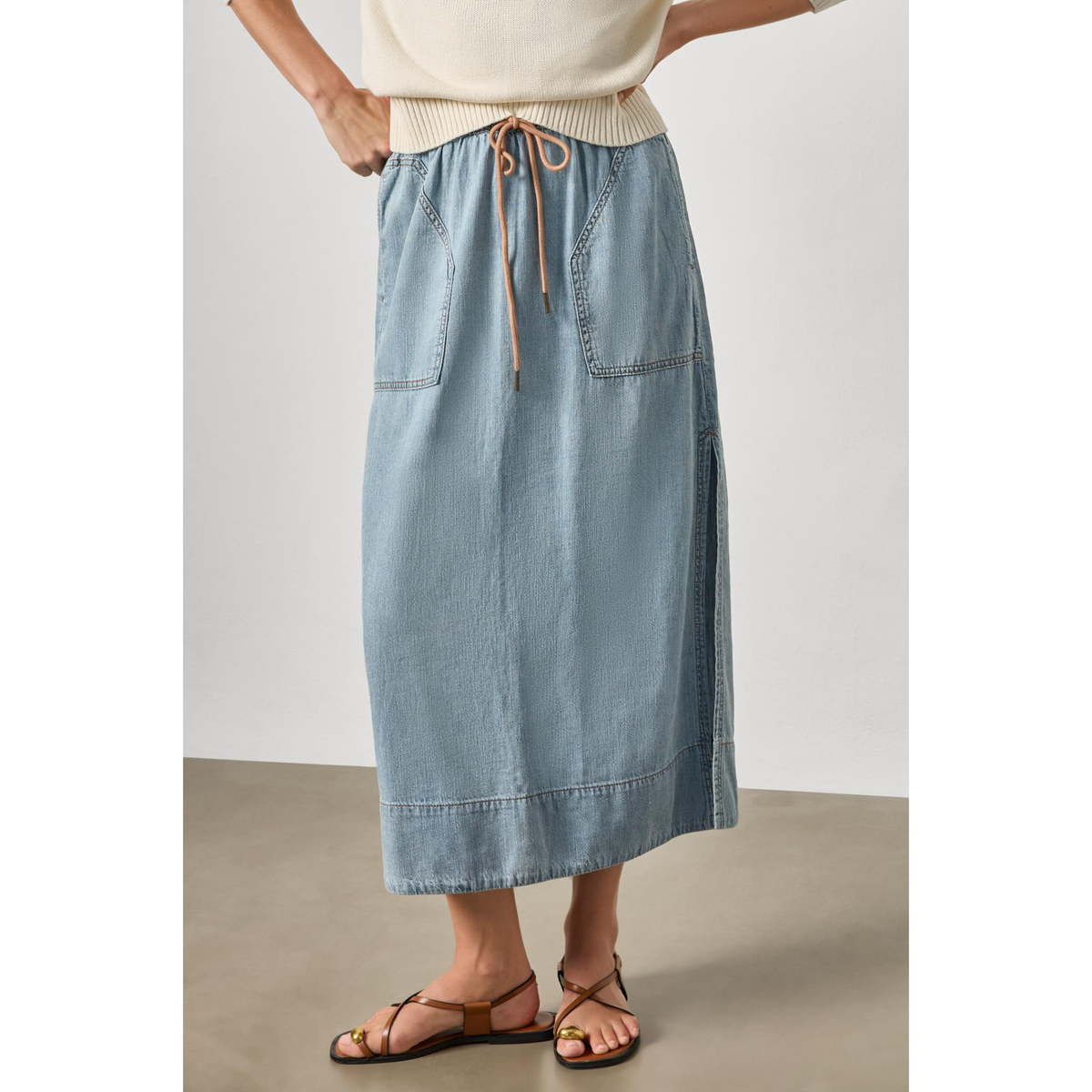 Denim Drawcord Skirt - Blue Wash