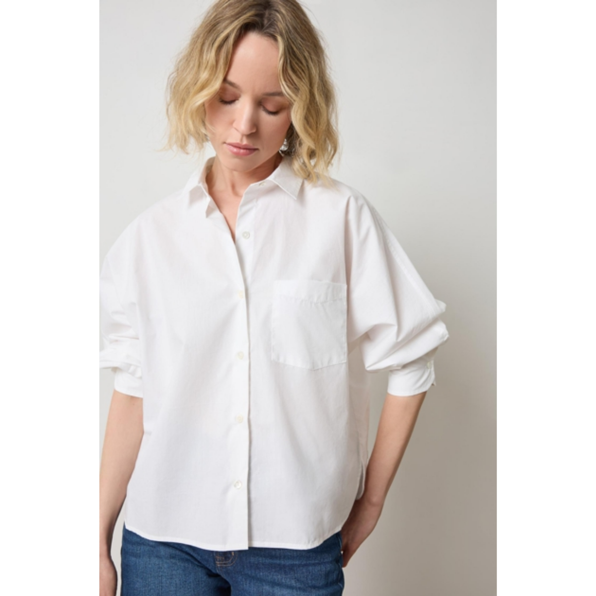Dolman Sleeve Button Down Shirt