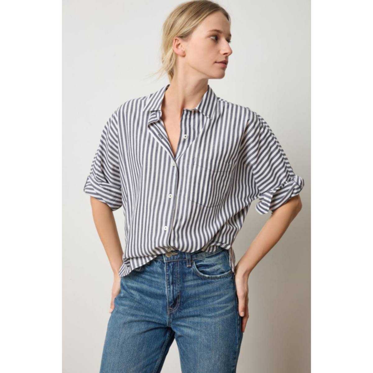 Dolman Sleeve Button Down Shirt