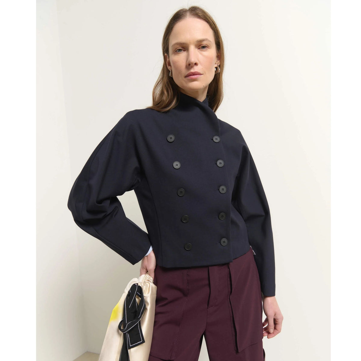 Double Breasted Jacket With Shawl Collar - Dark Blue