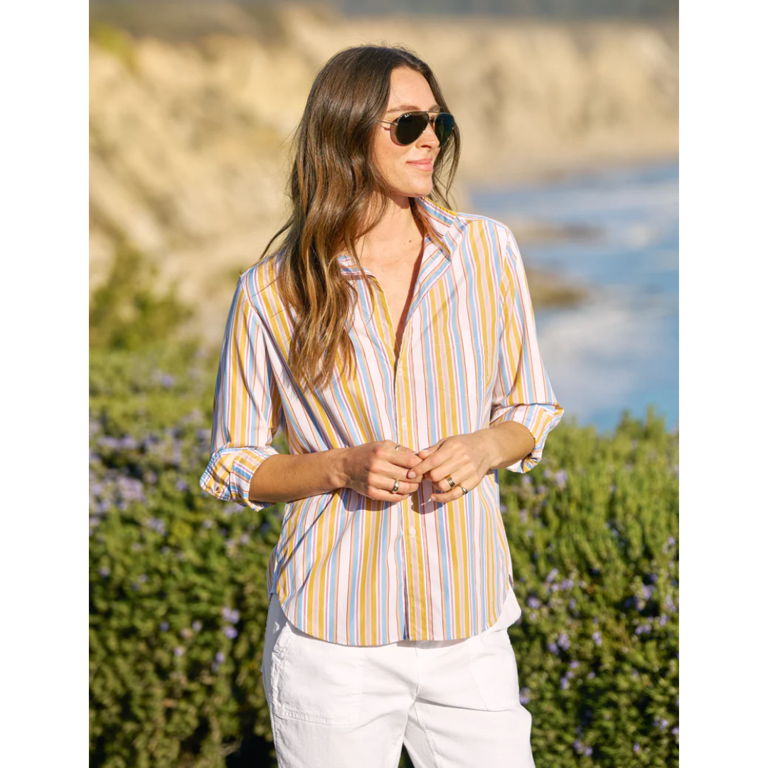 Eileen Button-Up - Gold with Red and Blue Stripe