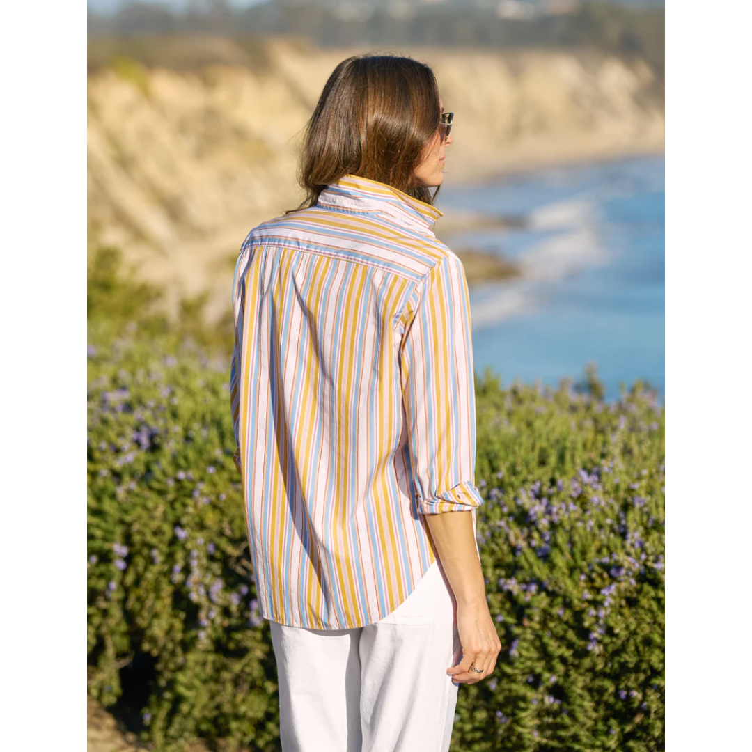 Eileen Button-Up - Gold with Red and Blue Stripe