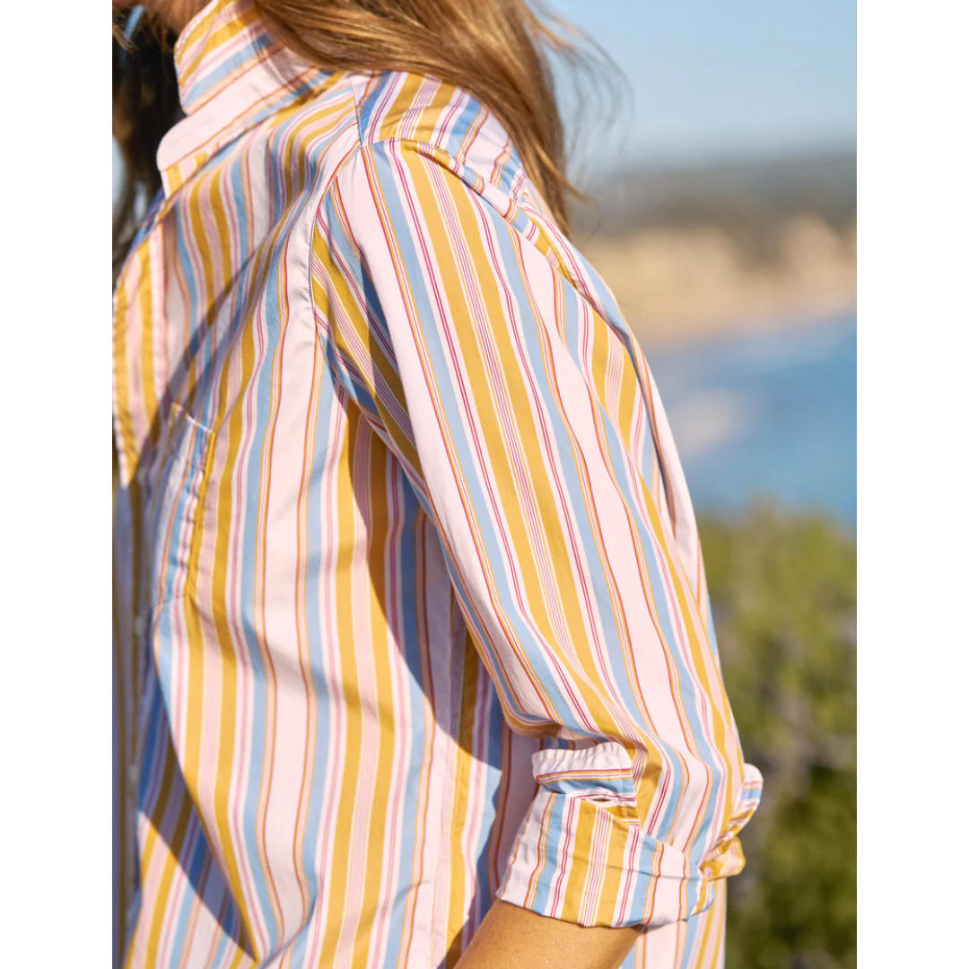 Eileen Button-Up - Gold with Red and Blue Stripe