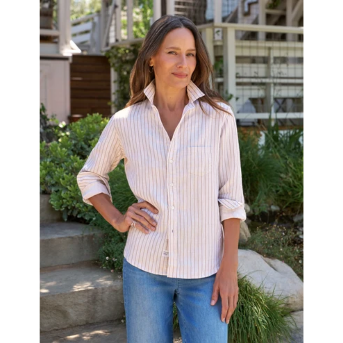 Eileen Relaxed Button-Up - Brown Glitter Stripe