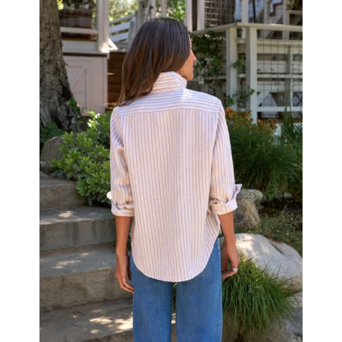 Eileen Relaxed Button-Up - Brown Glitter Stripe