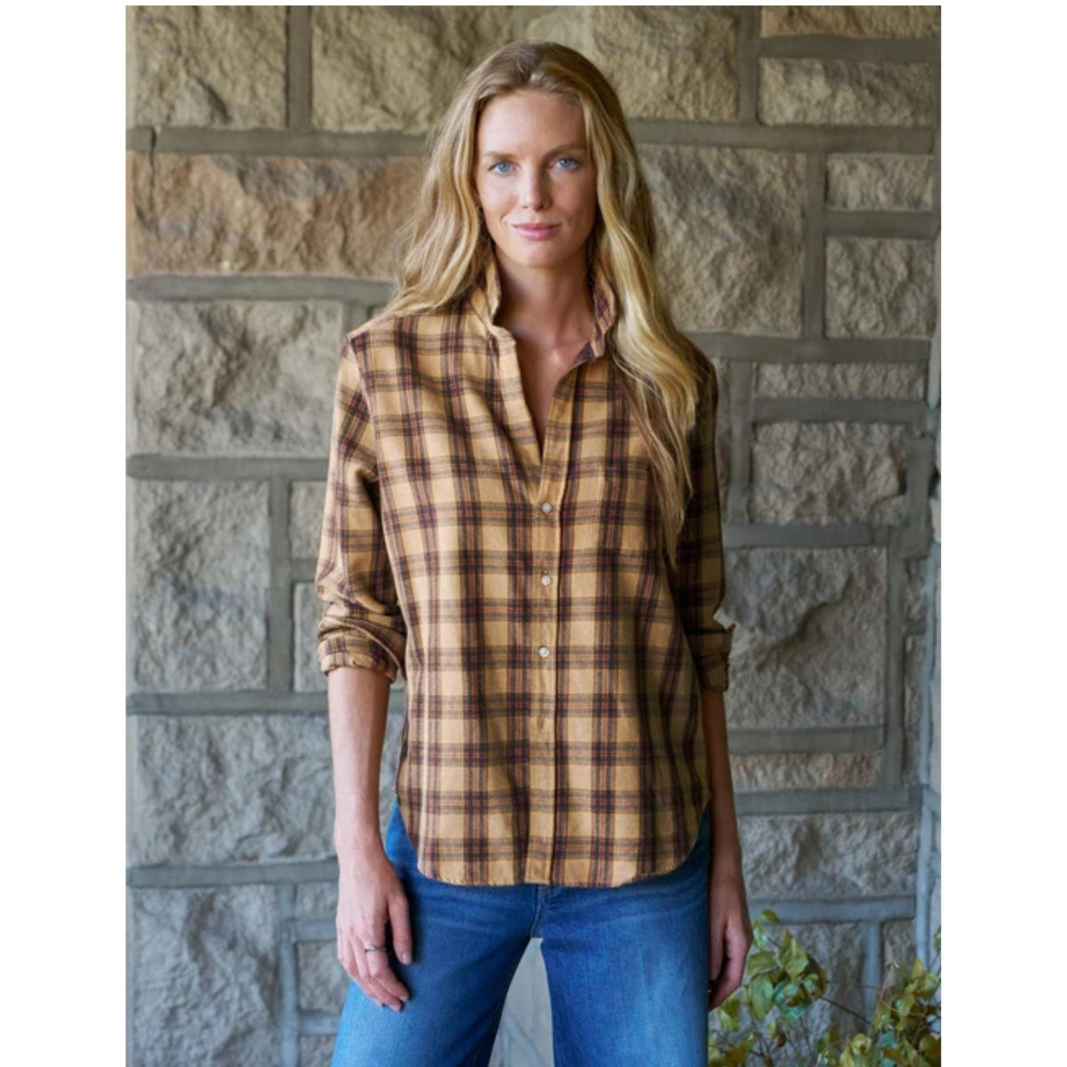 Eileen Relaxed Button-Up - Gold And Brown Plaid