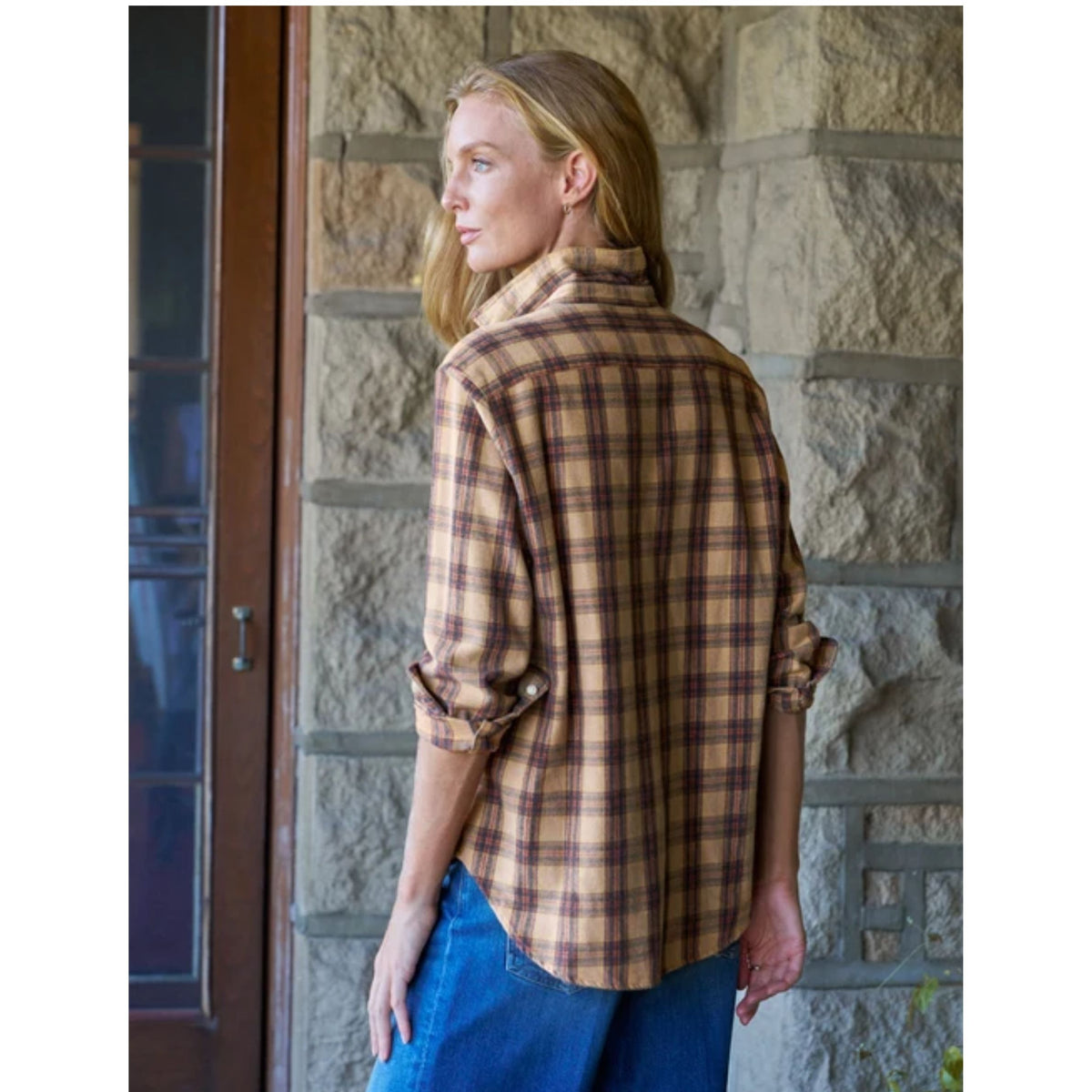 Eileen Relaxed Button-Up - Gold And Brown Plaid