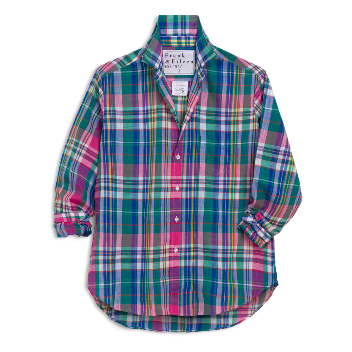 Eileen Relaxed Button-Up - Green and Pink with Blue Plaid