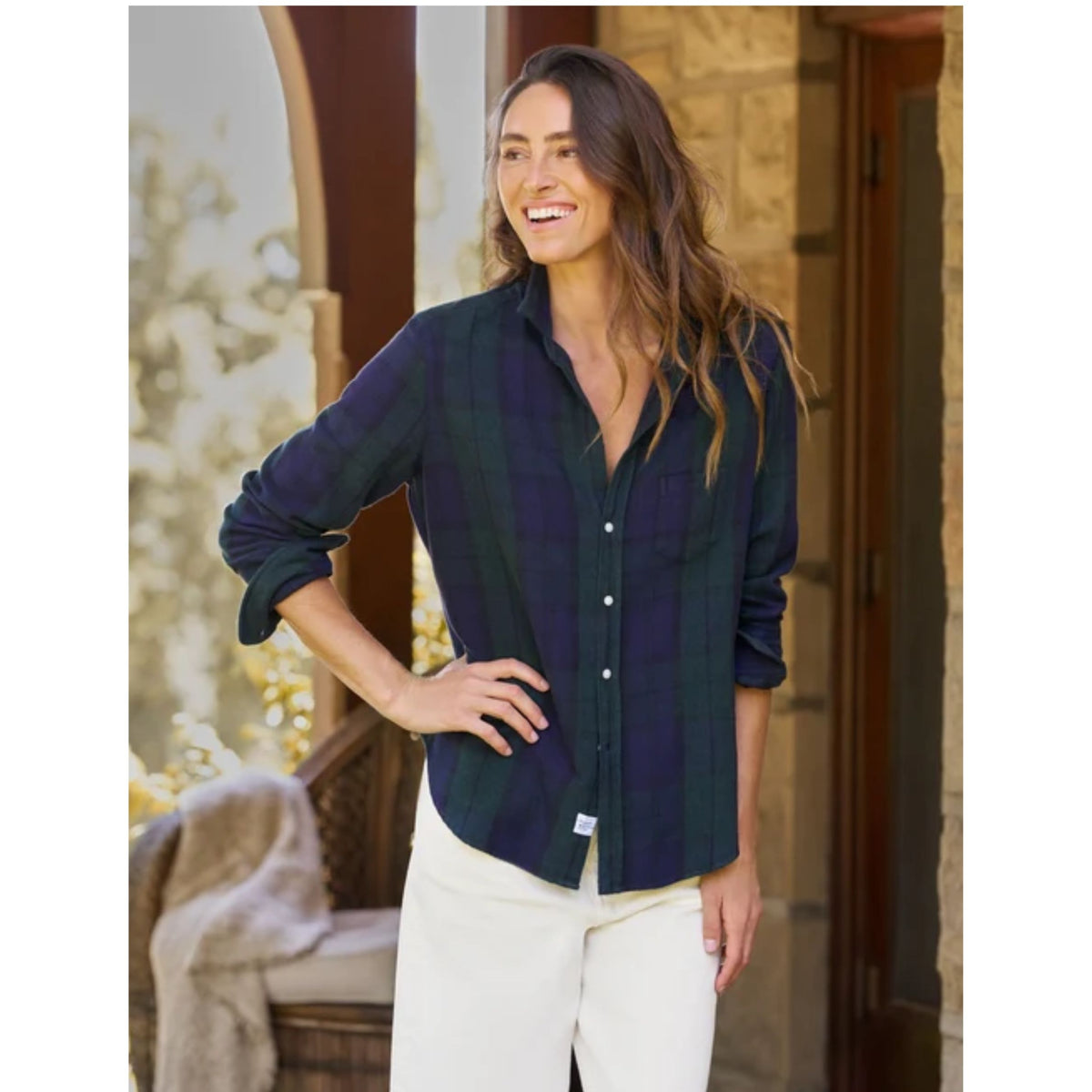 Eileen Relaxed Button-Up - Navy And Green Large Plaid