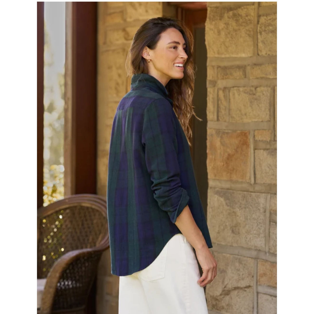 Eileen Relaxed Button-Up - Navy And Green Large Plaid