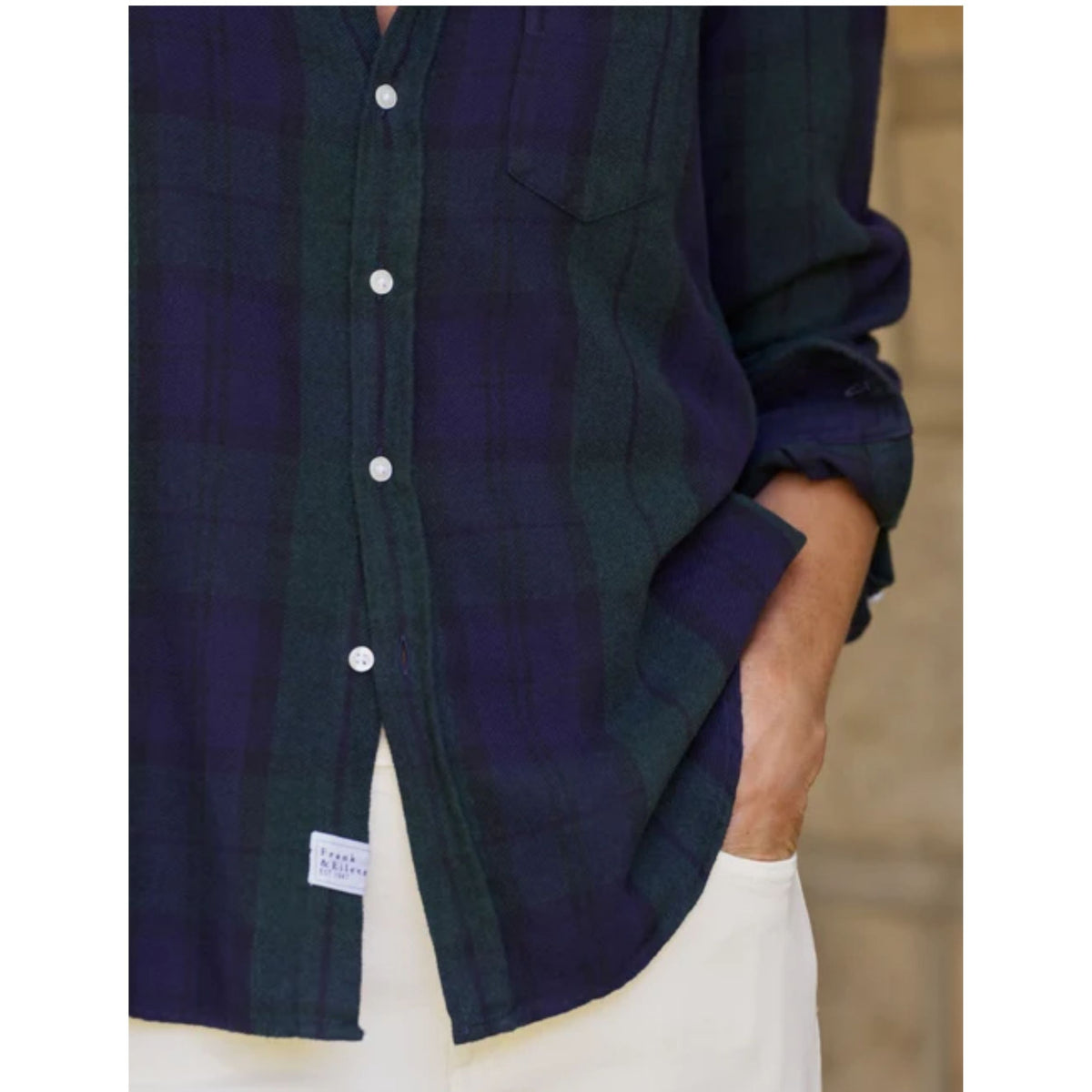 Eileen Relaxed Button-Up - Navy And Green Large Plaid