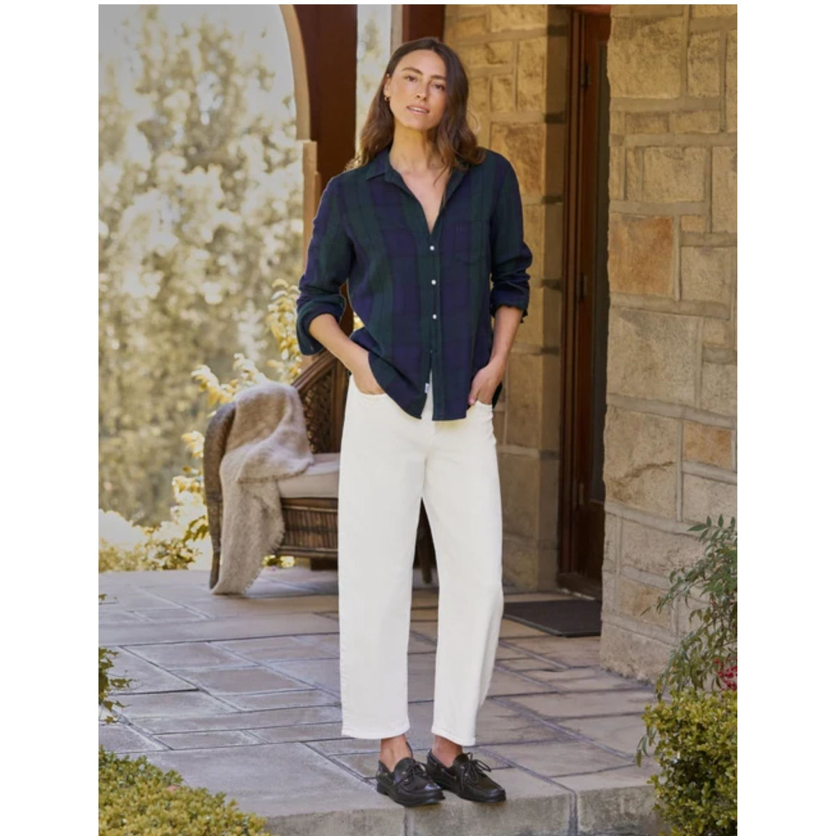 Eileen Relaxed Button-Up - Navy And Green Large Plaid