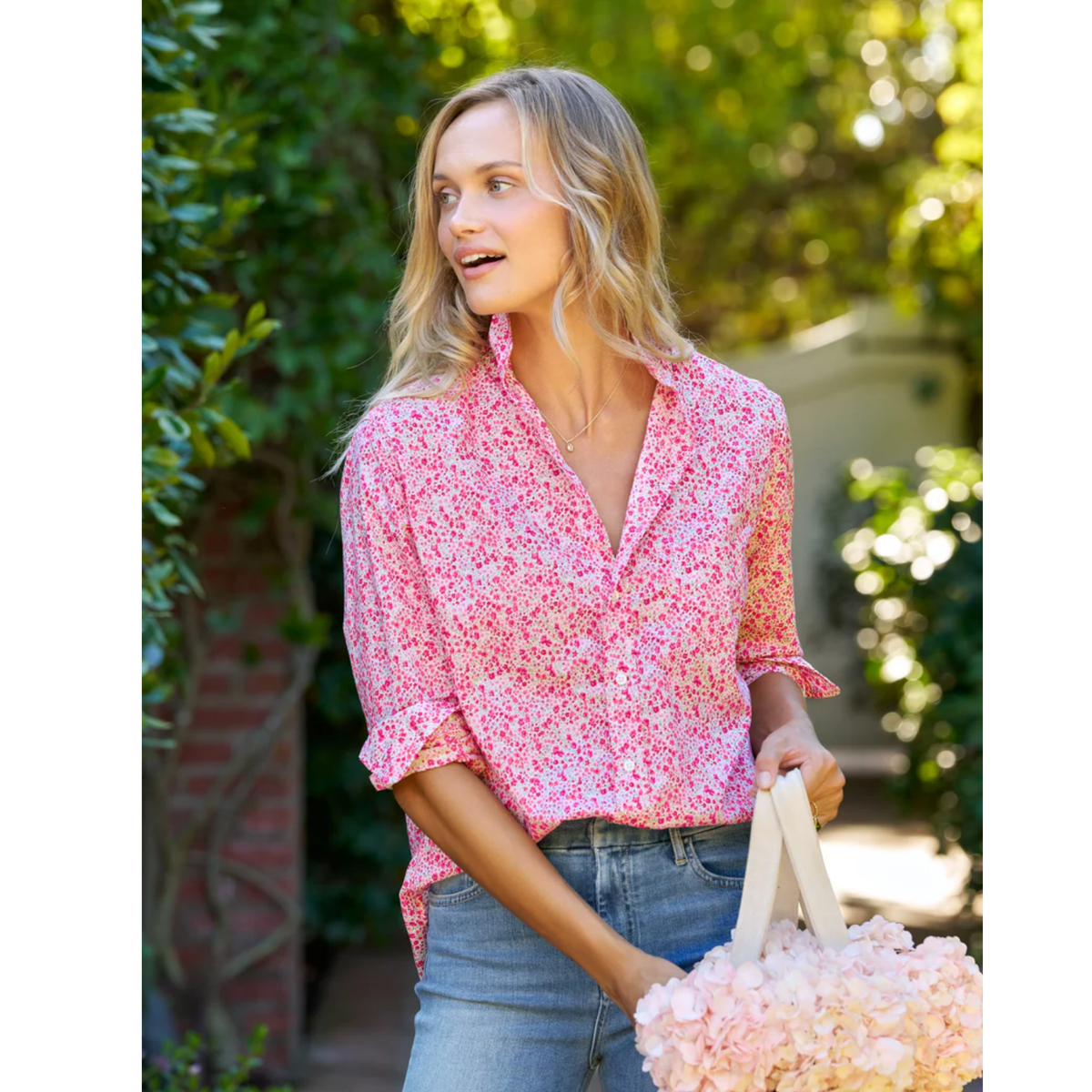 Eileen Relaxed Button-Up - Pink Flowers
