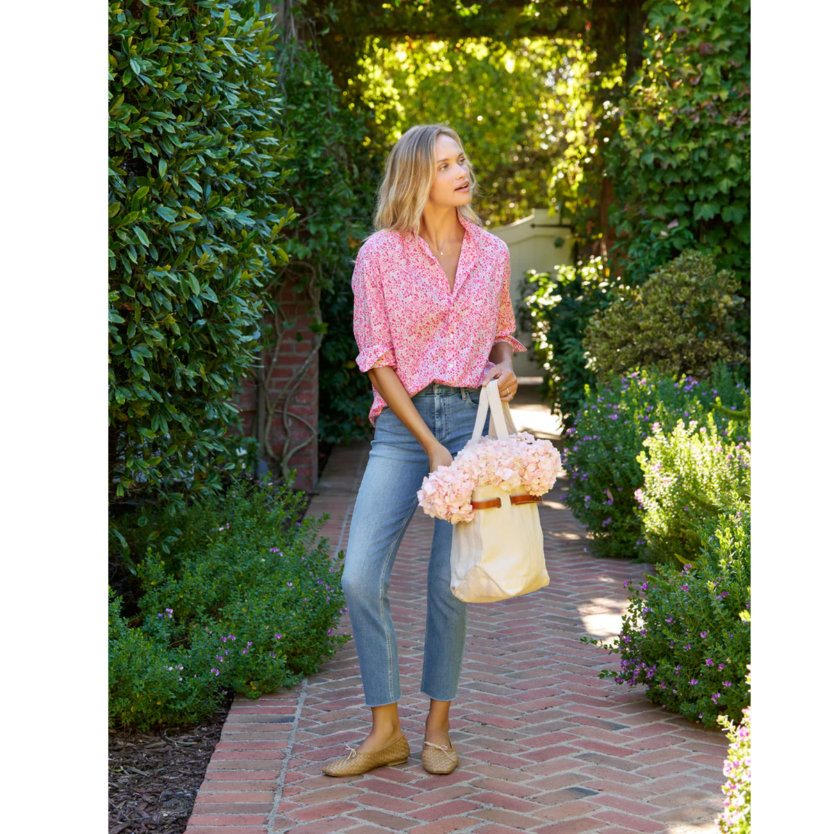 Eileen Relaxed Button-Up - Pink Flowers