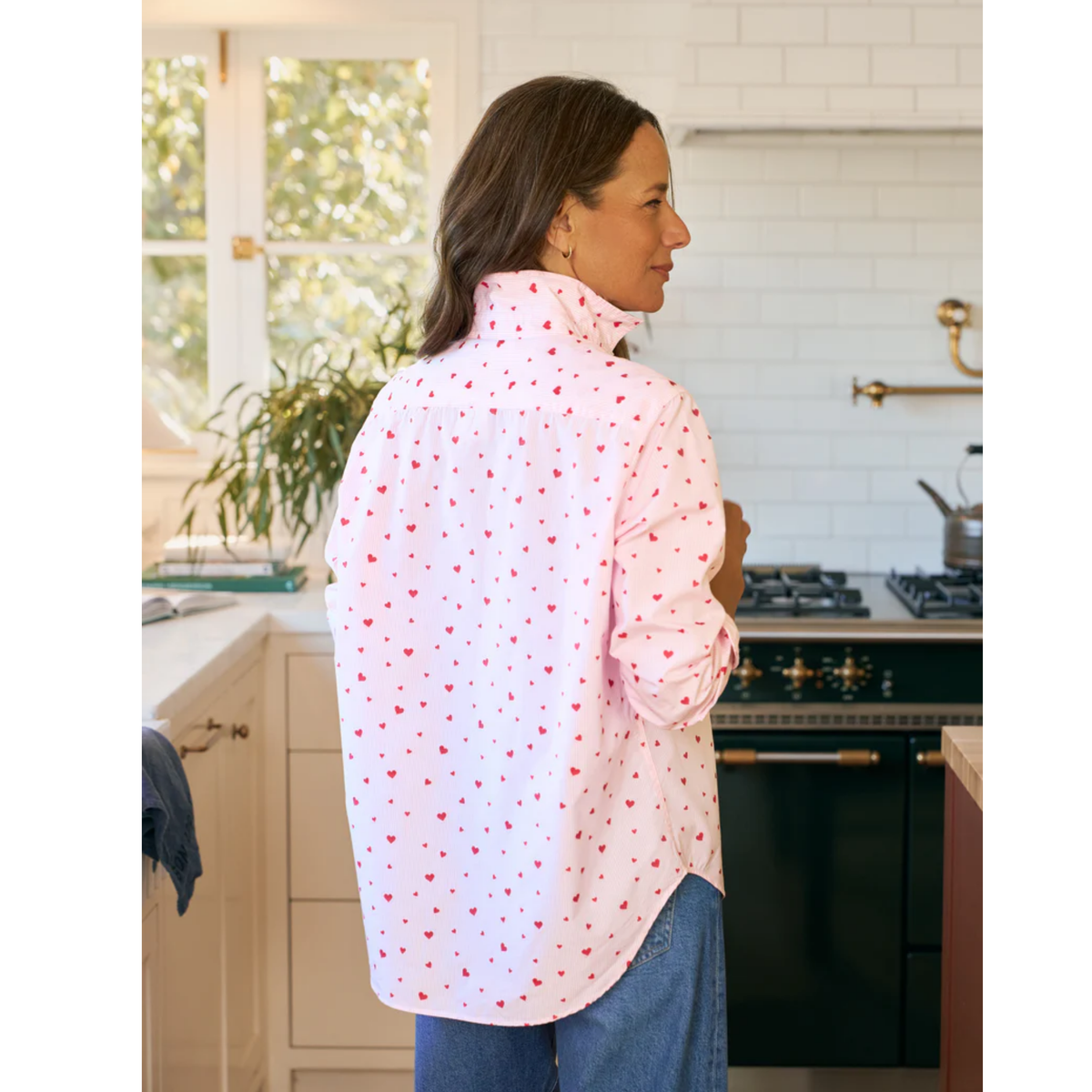 Eileen Relaxed Button-Up - Pink Stripe with Hearts