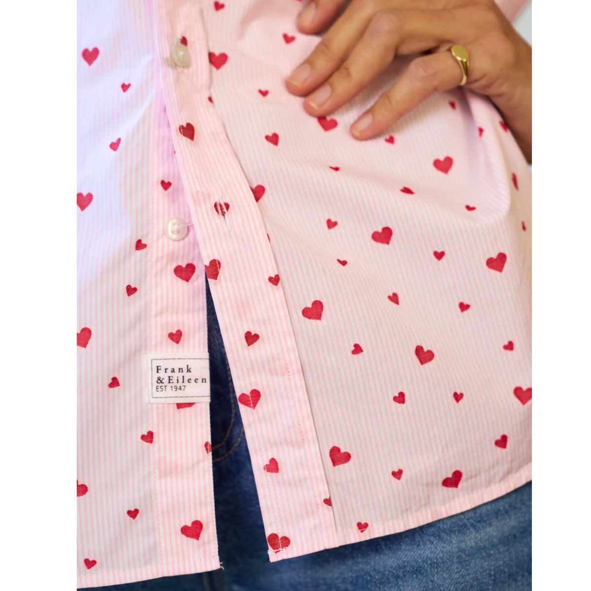 Eileen Relaxed Button-Up - Pink Stripe with Hearts