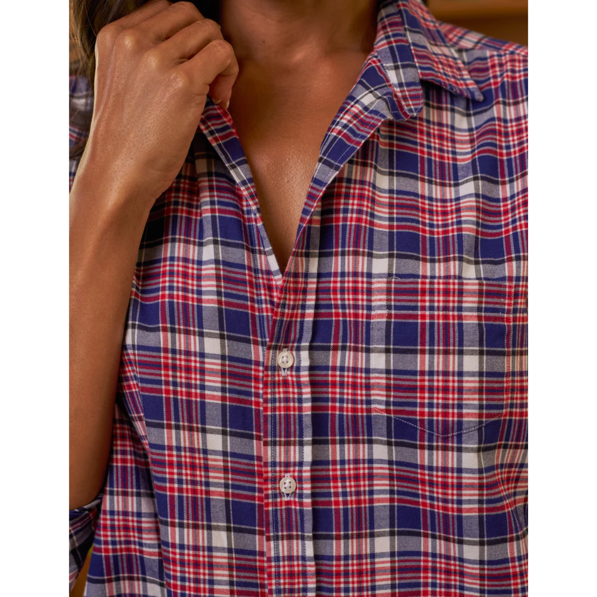 Eileen Relaxed Button-Up Shirt - White And Black With Plaid